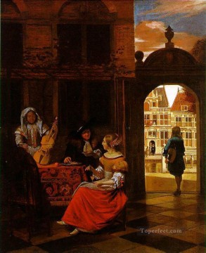 Musical Party in a Courtyard genre Pieter de Hooch Oil Paintings
